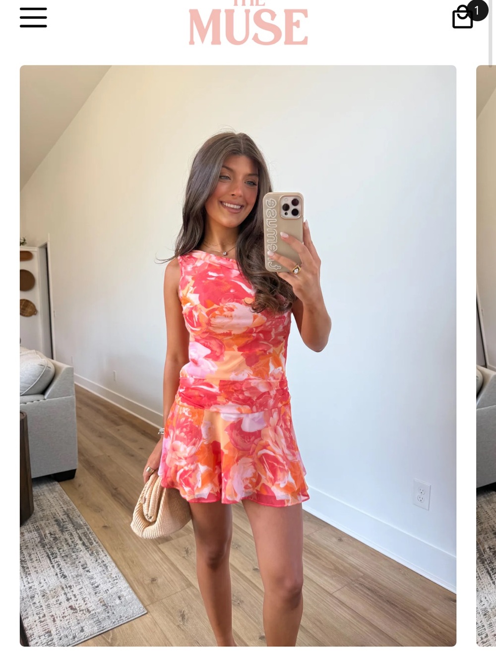 Floral Pink Orange Sleeveless Mini Dress